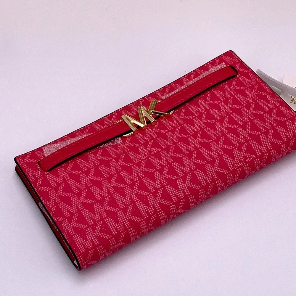 MICHAEL KORS Reed Large Snap Signature Wallet Electric Pink color
